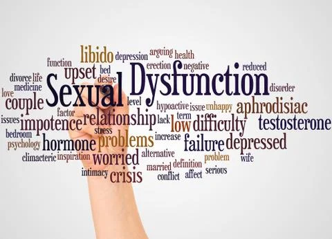 Sexual Dysfunction word cloud and hand with marker concept Stock Photos
