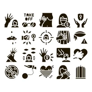 Sexual Harassment Glyph Set Vector Illustrazione stock
