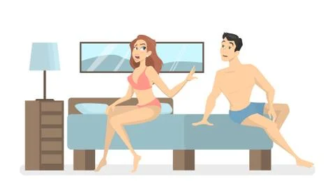 Sexual problems in bed. Illustrazione stock