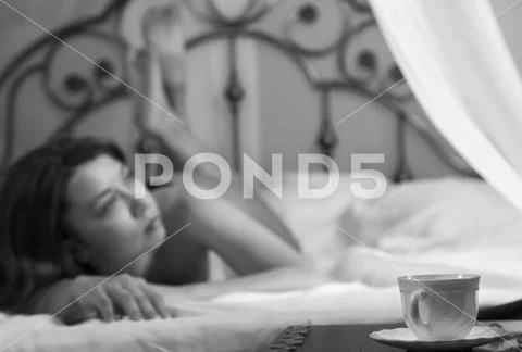 Woman Sleeping In Sexy Underwear In Bed Stock Photo, Picture and