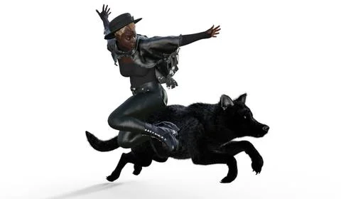 Sexy Black Witch with Wolf - Fully Rigged Avatar 3D Model