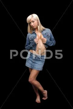 Sexy blonde in denim 2 Stock Photos