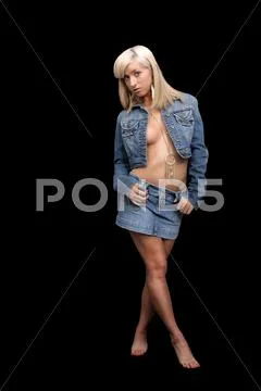 Sexy blonde in denim 6 Stock Photos