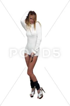Sexy blonde in a white sweater (3) Stock Photos