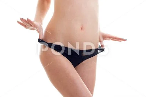 Women's Black Panties Isolated On A White Background Stock Photo