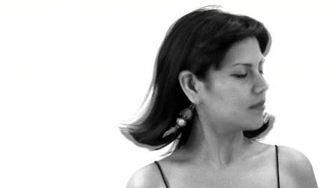 Sexy Brunette Head and shoulders - 13 - Shake the hair in BW Stock Footage
