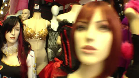 Sexy Clothing Mannequins with Wigs Stock Footage 24131663