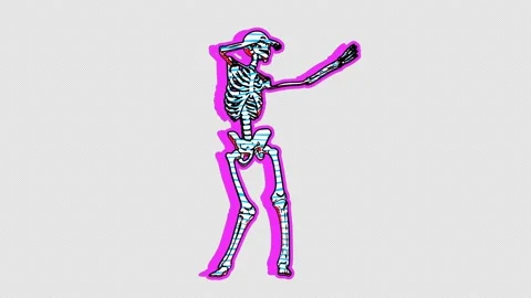 Sexy dancing skeleton in comic style, fluorescent textures and patterns. Vidéo 136306869