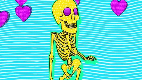 Sexy dancing skeleton in comic style, fluorescent textures and patterns. Vidéo 136307591
