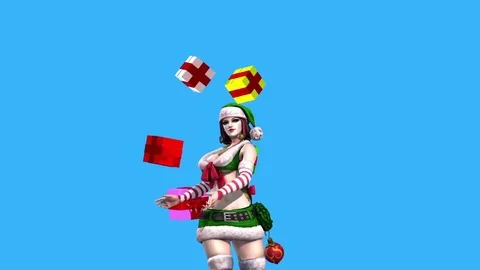 Sexy Elf Christmas Gifts Close Blue Screen 3D Rendering Animation Stock Footage