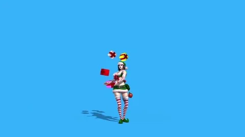 Sexy Elf Christmas Gifts Holiday Blue Screen 3D Rendering Animation Stock Footage