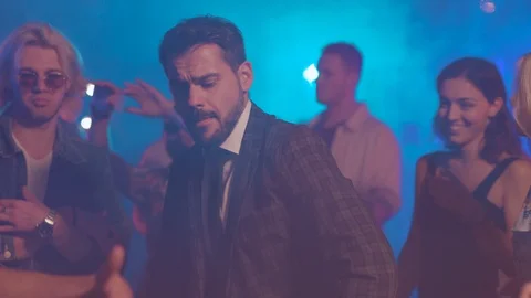 Sexy enterpreneur dancing like pro after work celebrating weekend party with Stock Footage 115367954
