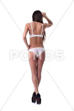 Sexy girl walk in white lingerie isolated Stock Photos