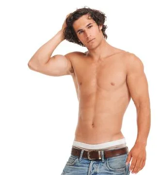 Premium Photo  Fit and muscular shirtless guy in jeans grey background  sporting man with fit torso