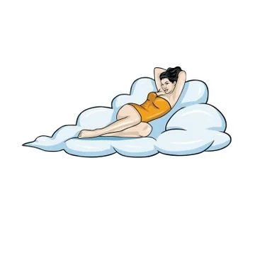 Sexy Lady Lying on the Cloud Stock Illustration