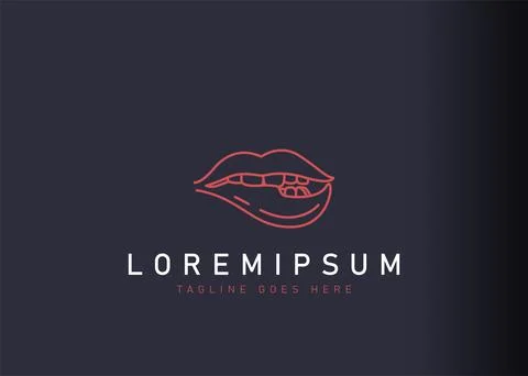 Sexy lips logo design. Vector illustration of teeth biting lip so it looks se Иллюстрация
