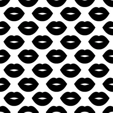Sexy lips. Seamless vector pattern with black elements on the white background Illustrazione stock