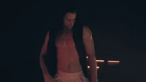 Sexy Man in mask dancing in dark Stock Footage 142644264