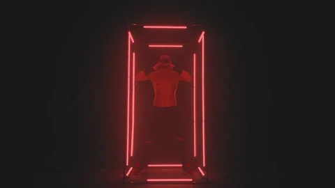 Sexy man in mask dancing in red light Stock Footage 133205161