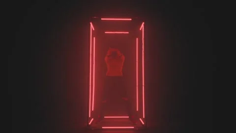 Sexy man in mask dancing in red light Stock Footage 133206584