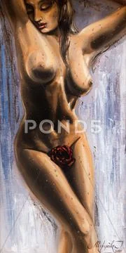 Sexy, naked women oil painted on canvas Stock Illustration