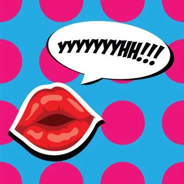 Sexy red lips and comic speech bubble. Beautiful mouth with speech bubble Stock Illustration