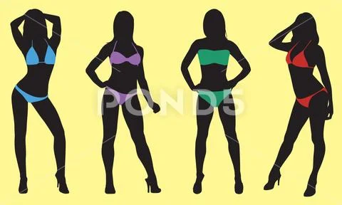 Sexy Silhouette Women in Bikini Stock Illustration