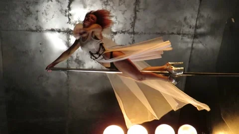 Sexy stripper dancer dancing on a pole in erotic underwear Stock Footage 224711762