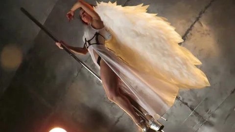 Sexy stripper dancer dancing on a pole in erotic underwear Stock Footage 224711842