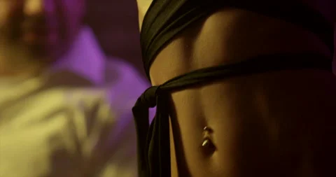 Sexy stripper dancing belly ring close up night strip club slow motion Видео 293572606