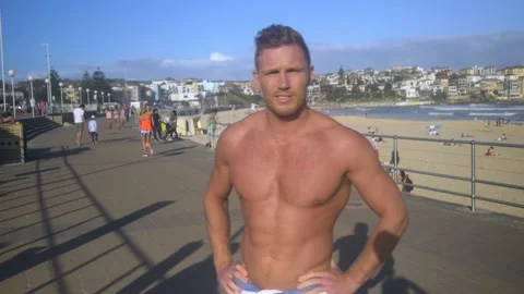 Sexy Surfer Guy At Bondi Beach In Sydney, New South Wales, Australia Stock Footage 158902425