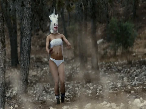 Sexy Unicorn dancing in the forest Stock Footage 83932849