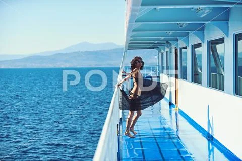 Sexy woman travel by sea and relax. Marine traveling and boat trip. Fashion and Stock Photos