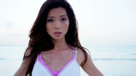 Sexy young Asian Chinese girl with white... Stock Video Pond5