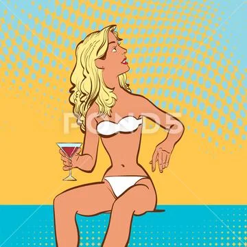 Sexy young blonde girl in a swimming suit. Beautiful young woman. Woman having Stock Illustration
