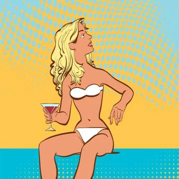 Sexy beautiful young blonde woman in a thong Vector Image