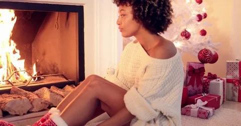 Sexy young woman celebrating Christmas Stock Footage