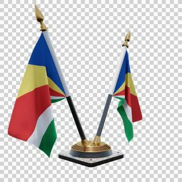 Seychelles 3d illustration flag on pole. Wood flagpole Stock-Illustration
