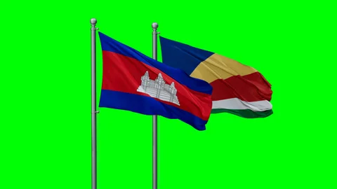 Seychelles and Cambodia two flags Stock Footage 293204750