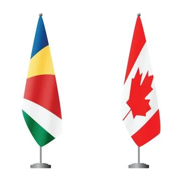 Seychelles and Canada flags on flagpoles for official ceremonies and meetings Illustration