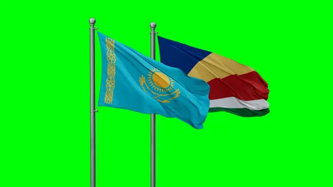 Seychelles and Kazakhstan two flags Stock Footage 290415582