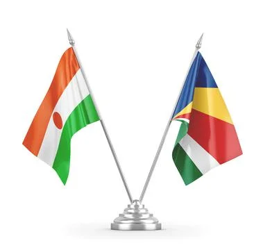 Seychelles and Niger table flags isolated on white 3D rendering Stock Illustration