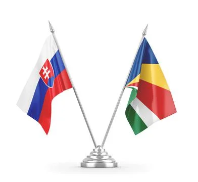 Seychelles and Slovakia table flags isolated on white 3D rendering Stock Illustration