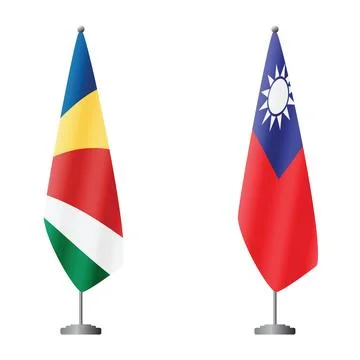Seychelles and Taiwan flags on flagpoles for official ceremonies and meetings Stock Illustration