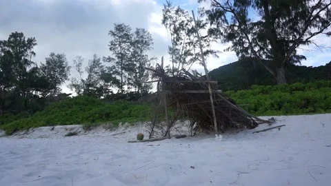 Seychelles Beach hut on Sandy beach Vidéo 196487000
