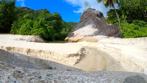 Seychelles beach stream Stock Footage 129408122