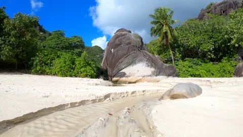 Seychelles beach stream Stock Footage 129408260
