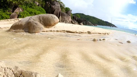 Seychelles beach stream Stock Footage 129408302