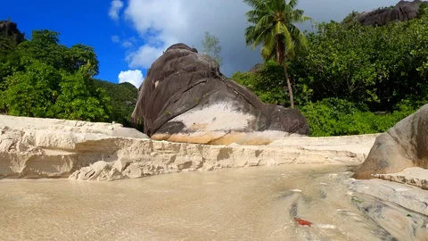 Seychelles beach stream Stock Footage 129408312