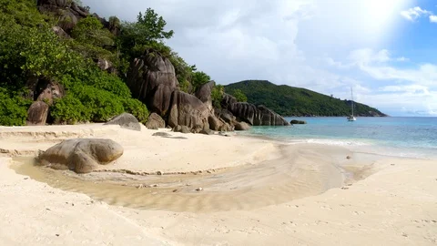 Seychelles beach stream Stock Footage 129408349
